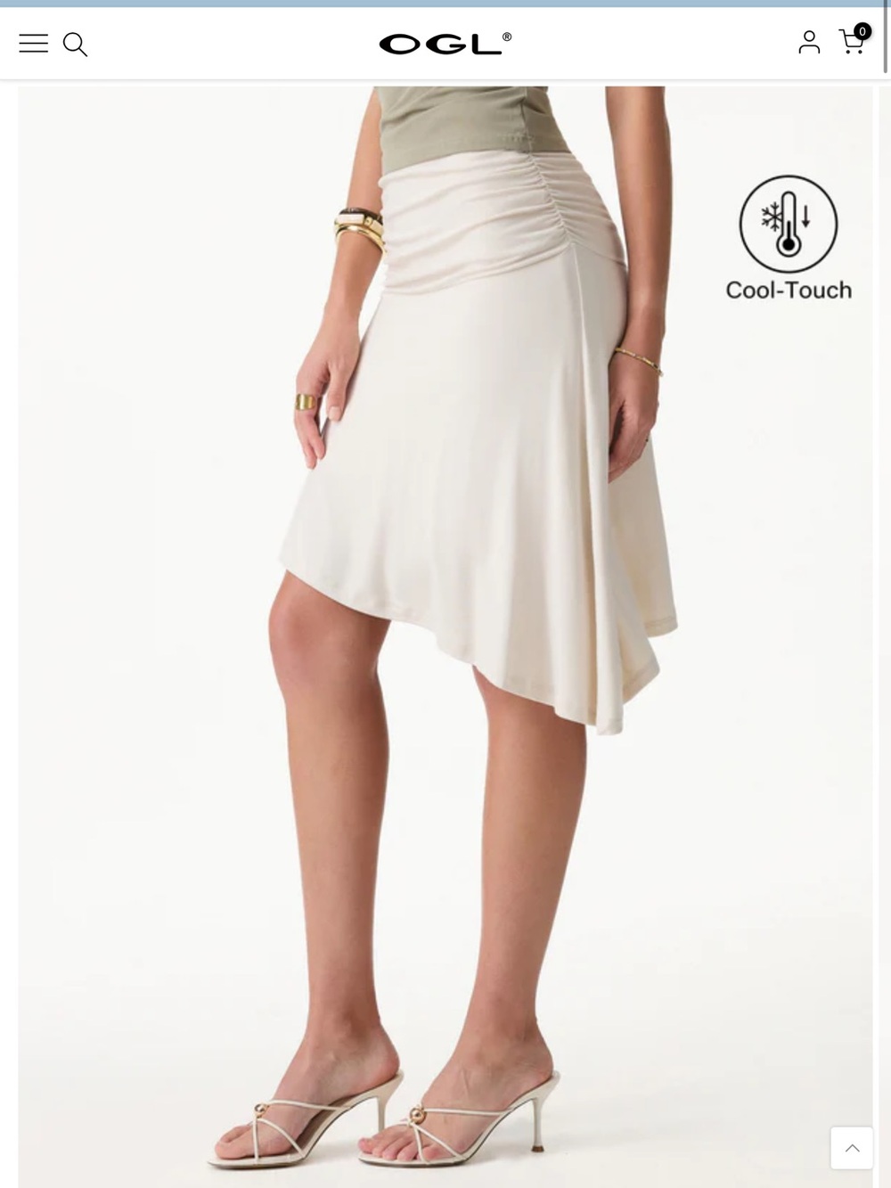 OGL Cream Asymmetrical Ruched-Waist Skirt